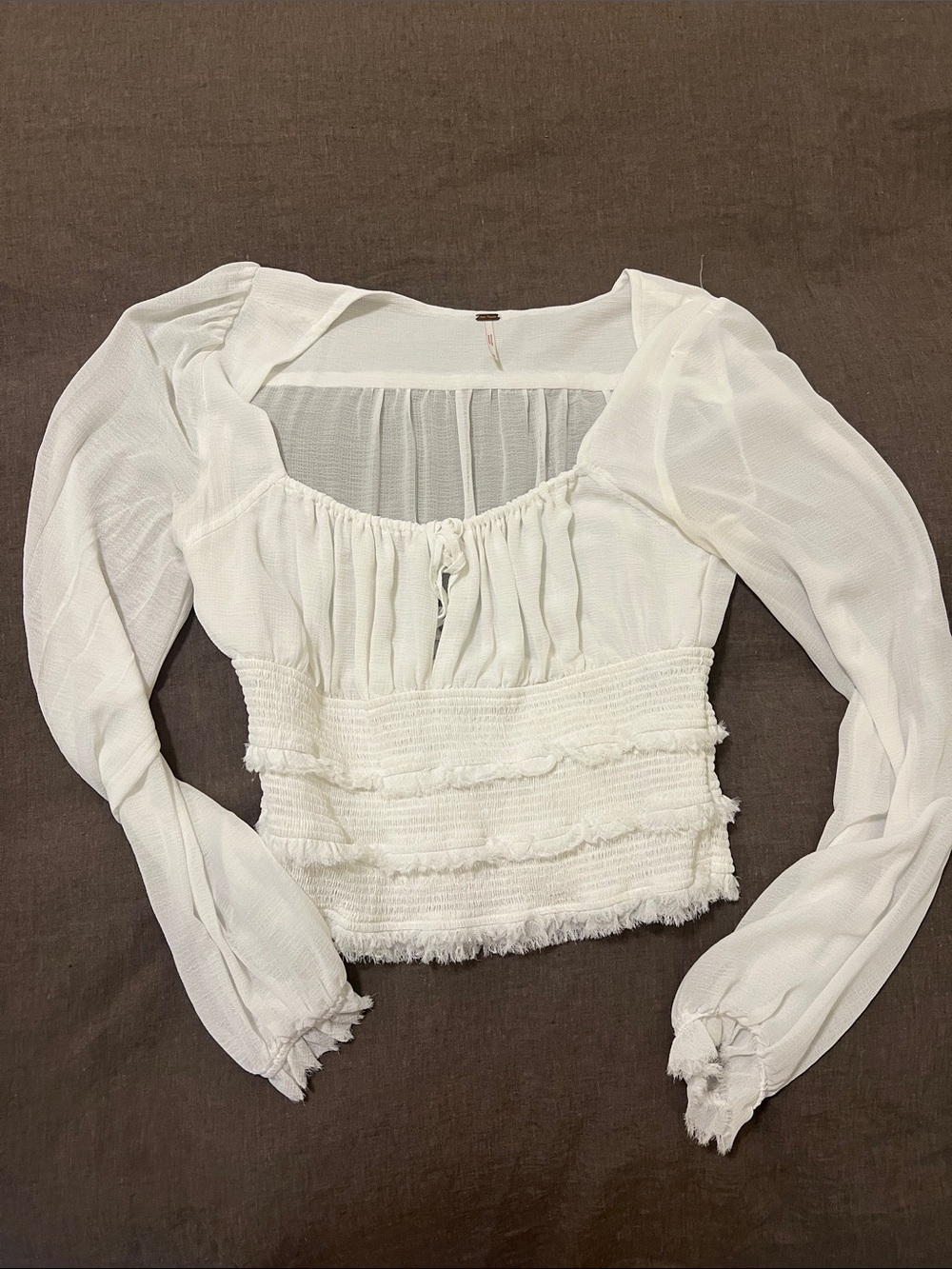 Women's White Long-Sleeve Smocked Peasant Top